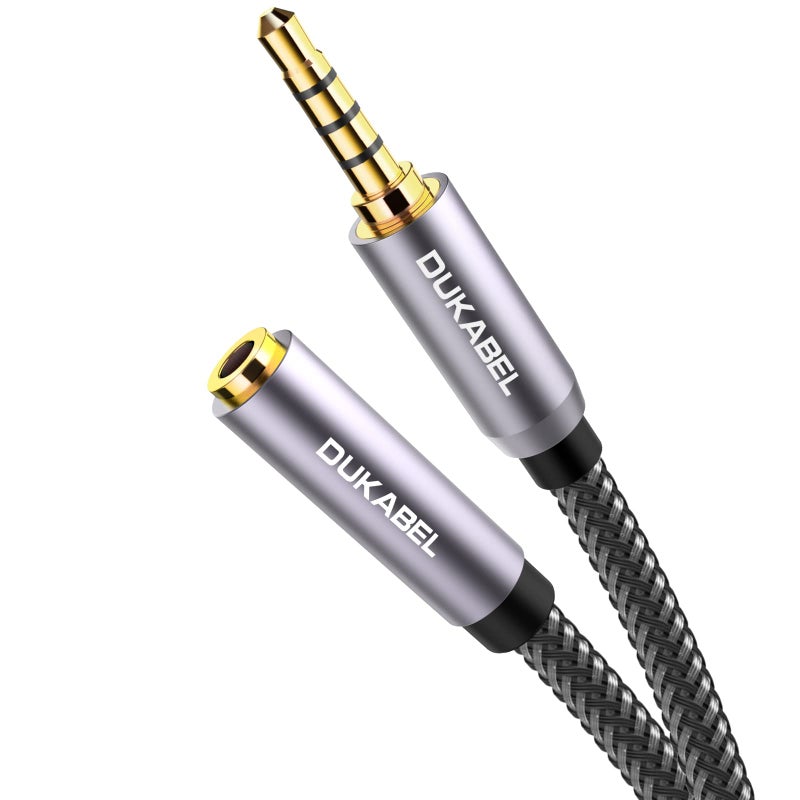 DUKABEL كابل تمديد سماعة دكابل، كابل تمديد سماعة 3.5 مم TRRS مع ميكروفون ذكر إلى أنثى للصوت الاستيريو للهواتف الذكية، الكمبيوتر، التلفاز، سماعات الرأس، وحدة تحكم PS4، السيارة، مكبر الصوت إلخ. (4 قدم/1.2 متر) - Image 1